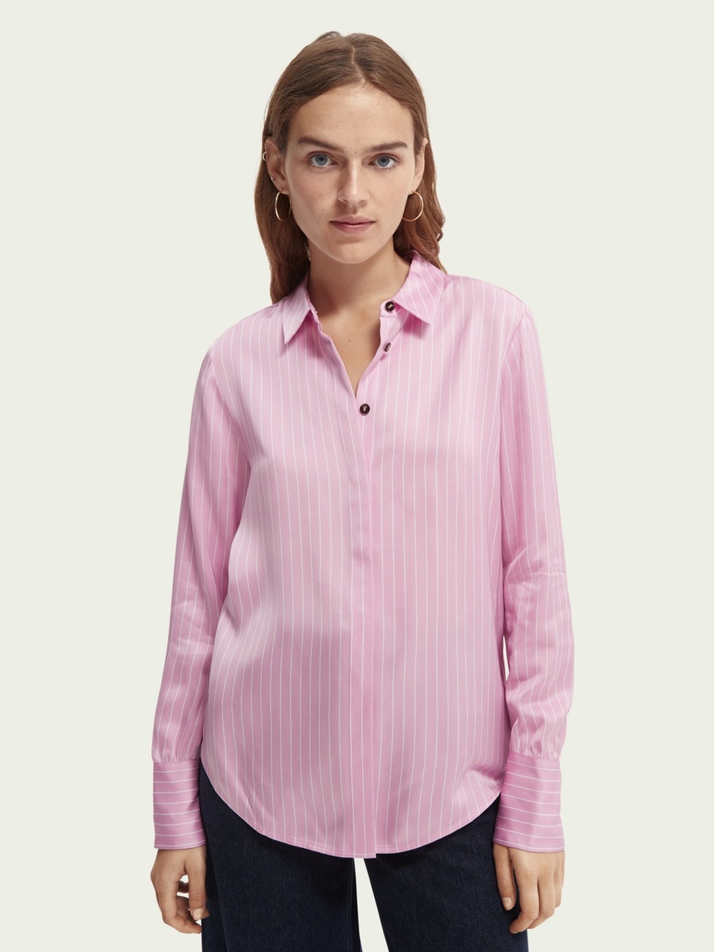 Scotch & Soda Pink Pinstripe Button-Front Blouse